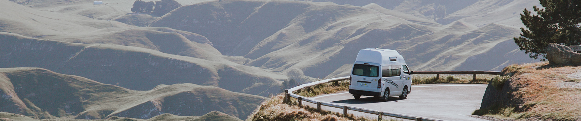 Talvor campervan driving on mountain road